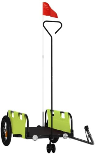 vidaXL Fahrradanhänger, Fahrrad Lastenanhänger mit Sicherheitsflagge, Transportanhänger mit Deichsel, Radanhänger Handwagen, Grün Oxford-Gewebe Eisen