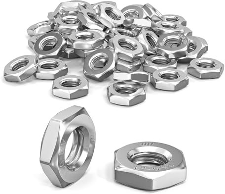 ORTAVA Dadi esagonali a forma bassa, con smusso, 25 pezzi, DIN 439/ISO 4035, in acciaio inox A2 V2A, dadi piatti M10 per viti, bulloni filettati, mobili, macchine