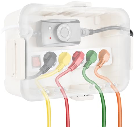 RESTMO große Kabelbox wasserdicht, Elektrokasten für Verlängerungskabel | IP54 wetterfest, 32x22x13cm, für Steckdosenleiste, Außensteckdose, Gartensteckdose, Verteilerdose, Transparentes Weiß