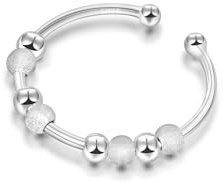 SILBERTALE 925 Sterling Silver Spinner Ring Fidget Anxiety Anti Stress Rings Adjustable Open Rings for Women