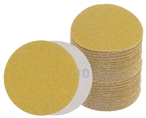 Kozelo 50pcs No Hole Sanding Discs- [ 3 Inch 80 Grit ] Round Hook and Loop Grip Sanding Pads Sandpaper for Automotive Woodworking Metal Polishing Use| Gold, Aluminum Oxide