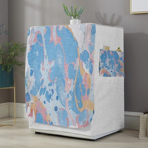 Highdi Housse de Protection pour Machine à Laver, Chargement Frontal Housse La Poussière avec Ouverture Frontale pour Linge Domestique (Capacité S 6~7.5KG,Marbre 8)