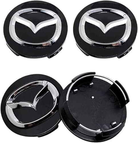 SatcOp Coche Tapas Centrales para Llantas para Mazda 3 2014-2018,ABS+ Aluminio Tapacubos Centrales Llantas Tapas de Rueda con Coche Logo Emblema Accesorios de Repuesto,Black56mm