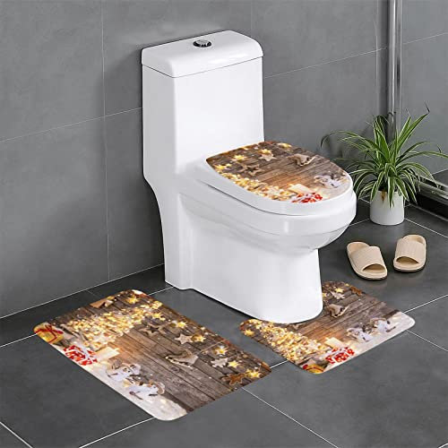 Weihnachts- und Geschenk-Badematten-Set, Flanell, rutschfest, 3 Stück, 60 x 40 cm, Badteppich-Set, Badematte + U-förmiger WC-Vorleger + O-förmiger Toilettensitzbezug