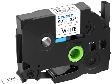 Cruxer 1er-Packung Kompatibel für Brother P-touch HSE-211 Schrumpfschlauch Schriftband，Schwarz auf Weiß Etikettenband 0,23'' 5.8mm x 1.5m Schriftband Ersatz für PT-E500 PT-H500LI PT-P750W