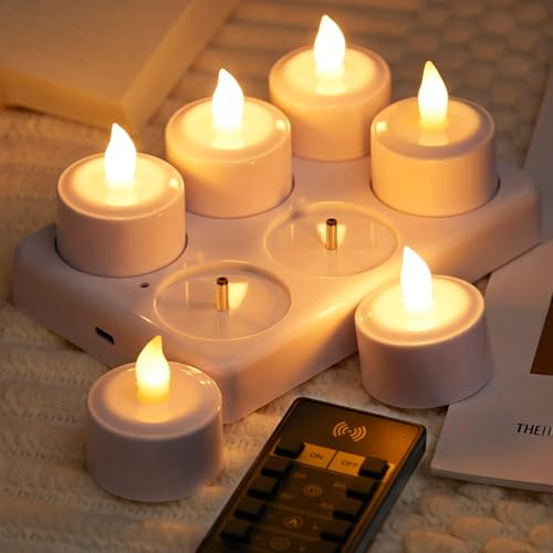6 Bougies LED Rechargeables Flamme Vacillante avec Télécommande et Minuterie, 200 + Heures Decoration pour Noël, Valentine's Day, les Mariages, les Fêtes, Eid