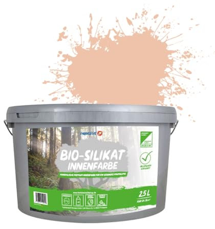 Farbklecks24 Bio-Silikat Innenfarbe Color 2,5L Pastell Orange, Wandfarbe, Silikatfarbe innen, für Allergiker empfohlen
