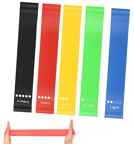 Premium Resistance Bands Set of 5 - Skin-Friendly Fitness Exercise Loop Bands with 5 Levels of Resistance for Men and Women, Ideal for Legs, Glutes, Arms, Pilates, and Yoga