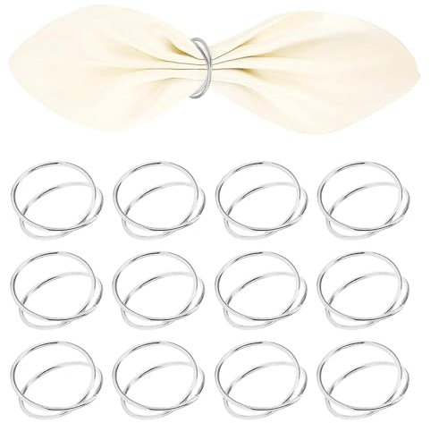 0XBIT 12 Stück Serviettenringe Silber, Ringe für Servietten, Doppelspiralkreis-Design Napkin Rings, Geeignet für Partys, Bankette und Abendessen