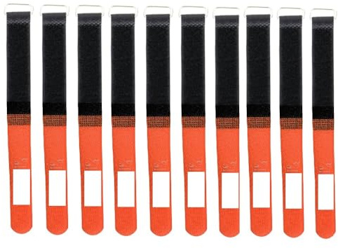 Infitronic 10x Extra Breite Klett Kabelbinder mit Beschriftungsfeld & Metallöse (GIGANT 500x50mm, Rot) – Wiederverwendbare Klettkabelbinder mit Schlaufe für Kabelmanagement & Kabelordner