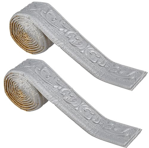 GORGECFAFT 2 Rotoli 2.3mx7.8cm Peel And Stick Schiuma 3D Carta da Parati Bordo Autoadesivo Modanatura A Corona Battiscopa Bordo Flessibile Specchio Parete Base Bordatura Cornice Linee Grigio Argento