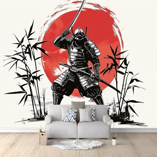 Fotomurales 250 x 175 cm Papel pintado Guerrero japonés de bambú armado tejido no tejido Decoración de Pared decorativos Beige Murales Diseno Fotográfico Apto para salón y dormitorio