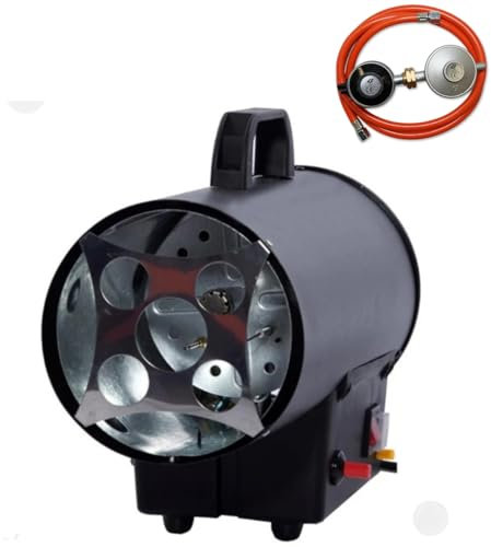 Generador de calor a gas FUXTEC GH10-10 kW de potencia térmica, 300 m³/h de flujo de aire caliente, calefacción industrial a gas butano - propano - adaptador italiano incluido.