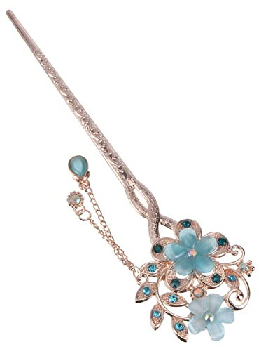OHPHCALL Vintage Haarnadel Mit Opalblume Und Quaste Chinesische Haarnadeln Für Damen Langlebiges Material Für Alltag Und Besondere Anlässe Blau