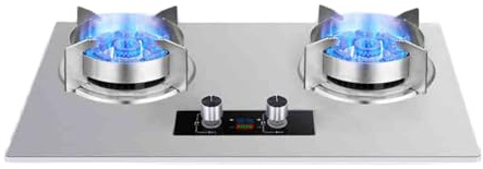 Cuisinière À Gaz 2 Brûleurs, Support À Casseroles En Cuivre Moulé En Acier Inoxydable, Cuisinière À Gaz À Double Usage Intégrée Sur Table, Convertible GN/GPL, Avec Protection Contre L'extinction(LPG)