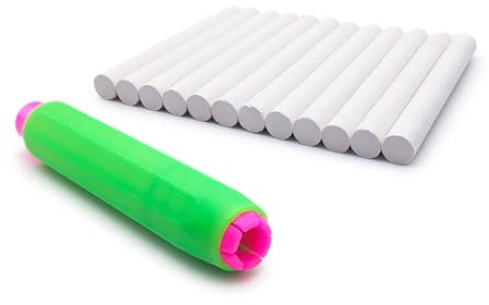 Leddy Living Juego de 12 tizas blancas con soporte de tiza ajustable – Tizas para pizarra, escuela, oficina y hogar – escritura clara, fácil de usar y borrar
