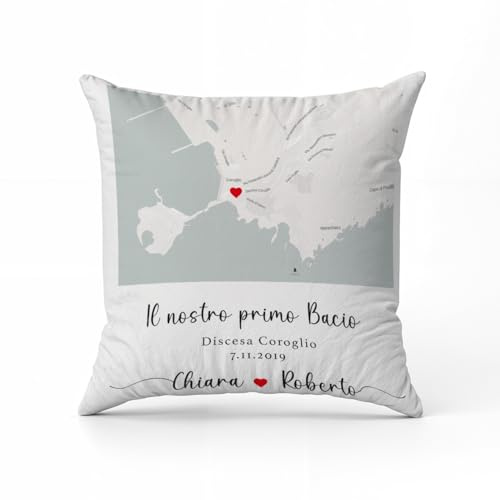 Generico ''Il nostro primo bacio'' Cuscino Personalizzato con Foto e Dedica speciale Idea Regalo SanValentino Anniversario Compleanno Natale Decorazioni casa Divano Letto Amore