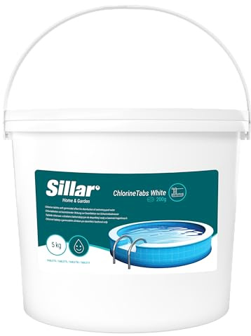 Sillar Chlortabletten 1x200g – Multifunktionale Pooltabletten für Desinfektion Algenverhütung Flockung Kalkvermeidung & Chlorstabilisierung - weiße, 3kg
