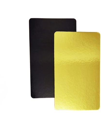 Lot de 25 Supports à Gâteaux Rectangulaires| 20x10 cm| Noir et Dore | Carton Réversible | Socle Gâteau Parfaites pour Pâtisserie | Tarte et Biscuits | Planche a Saumon | a Mettre sous Vide