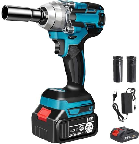 Purova Llave de impacto con batería de 550 N.m, 21V Pistola de Impacto Bateria, Llave Impacto de 1/2 Cuadrada, Taladro de Impacto Eléctrico, para Reparación de Automóviles (con 1 Batería de 3,0 Ah)