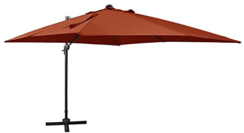Garden parasols Cantilever with Pole and LED Lights Terracotta 300 cm,Sun Shade For Garden Parasol,Weights Outdoor Parasol Umbrella Outdoor parasols