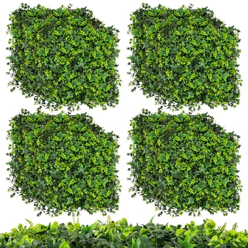 COSTWAY 12 Stück Künstliche Hecke Pflanzenwand, 50 x 50 cm, Paneele mit gemischten Blättern, Simulierter Rasen Kunstpflanze, Künstliche Pflanze Wandpflanze, für Balkon Garten Wand, Grün