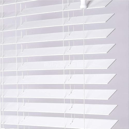 Home In Style 4U Custom Made To Measure Faux Wood Venetian Blinds with string 50mm Slats Easy Fit Child Safe Home Office Window Blinds-White, W45cm x L150cm