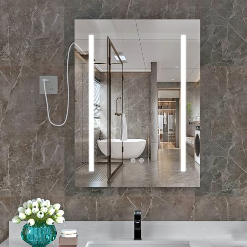 Spiegelschrank Bad, 45x60cm, Farbtemperatur Einstellbar,Verstellbarem Regal