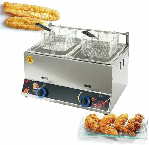 Friteuse commerciale à panier en acier inoxydable pour comptoir, friteuse au gaz propane, antidérapante, facile à nettoyer, chauffe-aliments, friteuse à cuve en acier inoxydable, friteuses à frites ~/