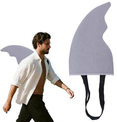 BOXOB Haifischflossen-Kostüm, Verstellbar Tragbar Haifischflossen-Zubehör Kinder und Erwachsene Grau Kostüm-Requisiten für Cosplay Halloween Strandspiele Party Unter dem Meer Thema(für unter 90kg)