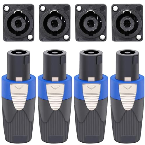 Greluma 4er Set Anschlussset kompatibel mit Speakon, 4-poligem Lautsprecherstecker mit Drehverriegelung und Einbaubuchsen, kompatibel mit NL4FC, NL4FX, NL4MPR
