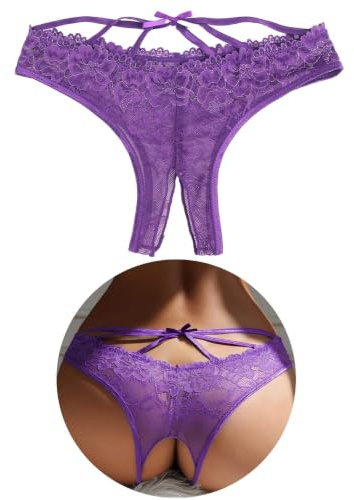 ohyeahlady Tanga Sexy Mujer Abierto Tallas Grandes Bragas Brasileñas Encaje Invisible Bikini Braguitas Encaje Suaves Tangas Elástico Culotte Ropa Interior Divertida Underwear Thong Violeta,S