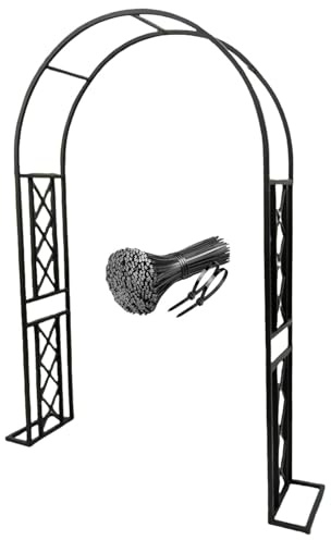 Pérgola grande de metal para jardín de acero inoxidable para plantas trepadoras y vides, cenador decorativo de enrejado de 4 a 11 pies, soporte ajustable al aire libre para rosas (negro, 260 x 230 cm)