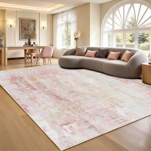 WUTONG Vintage Altrosa Teppich Rosa Großer Teppich Wohnzimmer 200x300cm,Weicher Kurzflor Kaschmir-Gefühl,Waschbare Teppiche Abstrakt für Schlafzimmer,jugendzimmer,Kinderzimmer Mädchen