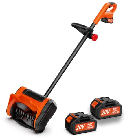 【20V Akku-Schneefräse】 30,5 cm Breite, 15,2 cm Tiefe, 6,1 m Wurf, 4,0 Ah Batterie, platzsparend, ideal für Gehwege, beseitigt mühelos leichten bis mäßigen Schnee (Orange Basic Dual-Batterie)