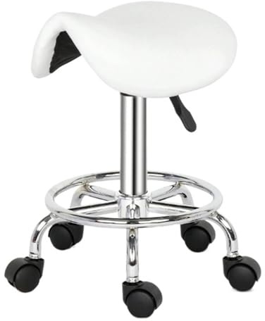 SHENJMAI Drehhocker auf Rollen Rollhocker Hydraulischer Sattel Salonhocker Massagestuhl Tattoo Gesichts-Spa Büro Friseurstühle Professionell(White)