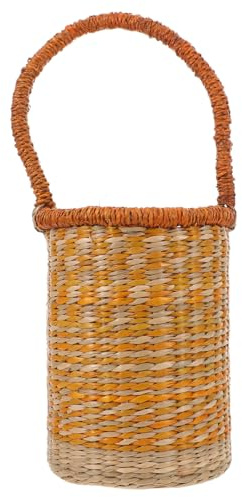 NUOBESTY Hand-Woven Seagrass Storage Basket Handles, Tall Cylinder Wine Carrier Basket for Home and Holiday Celebrations, Orange Color Multifunctional Bottle Storage