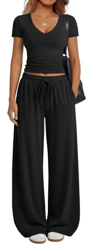 Trendy Queen 2 Piece Lounge Sets for Women Summer 2026 Two Piece Matching Loungewear Sweat Sets Spring Fashion Travel Airport Outfits Sweatsuits Casual Cute Clothes Track Suits Black M