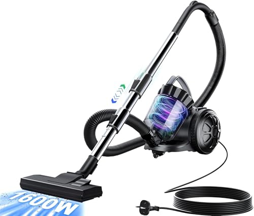 OYLCDI Beutelloser Staubsauger ohne Beutel,1600W Staubsauger|70dB|Bodenstaubsauger|HEPA Filter Bodendüse für Parkett,Teppich (Schwarz)