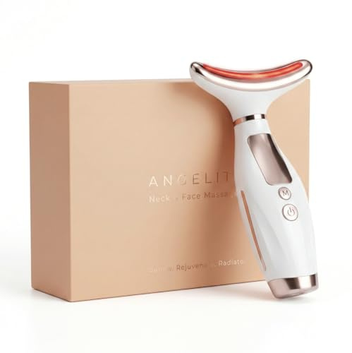 Massaggiatore Viso Angelite, Scolpitore Viso LED & Dispositivo Lifting Facciale per Rassodare & Scolpire, Strumento Rassodante con Calore & Vibrazione per Mascella, Guance & Collo, Garanzia di 2 Anni