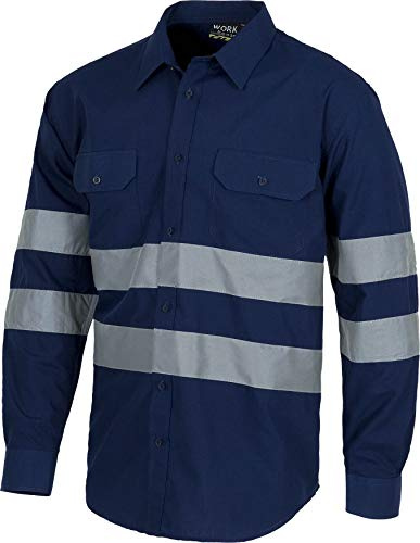 WORKTEAM Camisa de Trabajo Manga Larga con Cintas Reflectantes, Cuello Clásico, Bolsillos de Pecho y Cierre de Botones, Alta Visibilidad Tipo B3. Unisex