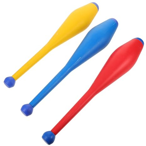 Mikinona 3pcs Juggling Clubs Set for Adults – Stage Performance Sticks, Circus Juggling with Red, Blue, Yellow Colors – Acrobatic Training Props for Outdoor Shows and Coordination Skills