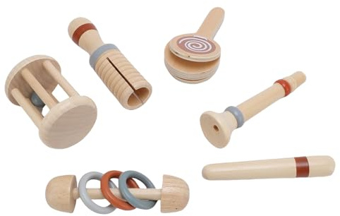 Bewinner Holzrasselset Zur Entwicklung der Fähigkeiten von Kleinkindern, Baby-Musikspielzeug mit Sensorischem Design und Einfachem Greifen, Hergestellt aus Sicherem Gummiholz