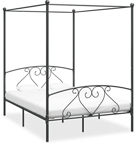 Mhdvray Himmelbett-Gestell Grau Metall 160 x 200 cm mit Vorhangrahmen, Modernes Design, Robust und Langlebig für Gäste, Jugend und Schlafzimmer