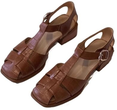 Sandali Gladiatore Donna Scarpe Con Punta Chiusa E Tacco Basso Sandali Vintage Con Fibbia Regolabile Scarpe Comode Per Lavoro E Tempo Libero(Brown,36)
