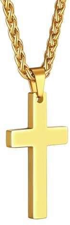 PROSTEEL Edelstahl Kreuz Kette, Halskette mit Kreuz Anhänger, Christentum Schmuck Cross Necklace Chain Silber/Gold/Schwarz/Rosegold, 50cm/55cm lang