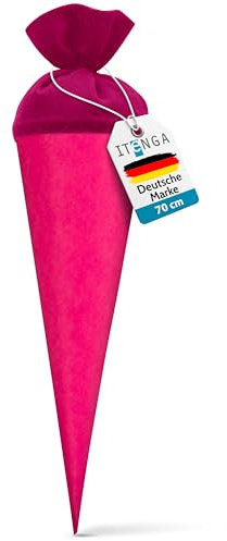itenga Bastelschultüte Schultütenrohling Zuckertüte Schultüte 70cm rund mit und ohne Filzverschluss (Pink mit FIlzverschluss)