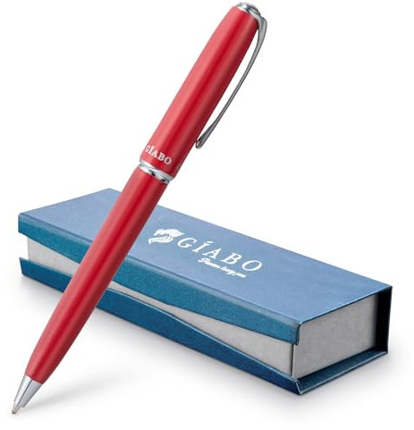 Gíabo Hochwertiger Kugelschreiber in Rot aus Edelstahl mit Chrome-Akzenten und Klavierlack-Optik | Edler Drehkugelschreiber mit Geschenkbox – Ideal für Büro, Business und besondere Anlässe