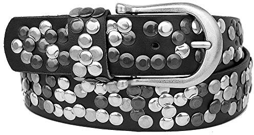 Zakatte • DAMEN NIETENGÜRTEL AUS LEDER BIS 105 CM (95 cm, Schwarz)