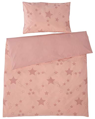Bio Kinderbettwäsche 100% Bio-Baumwolle (kbA) GOTS zertifiziert, Sterne Rosa, 135 x 200 cm / 40 x 80 cm, Perkal-Stoff